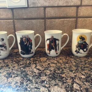 Norman Rockwell White Ceramic Mug Set